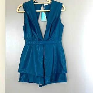 Faux Leather Sexy Blue Romper